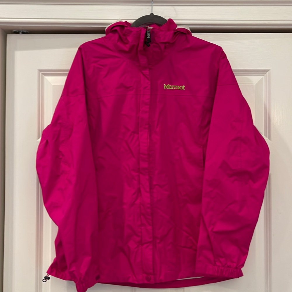 MARMOT Rain jacket/Windbreaker w/attached hood, size XL, hot pink